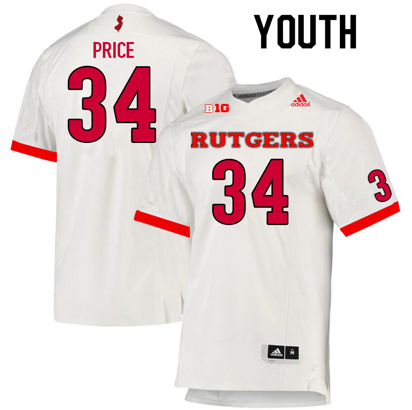 Youth #34 Q'yaeir Price Rutgers Scarlet Knights College Football Jerseys Sale-White - Click Image to Close